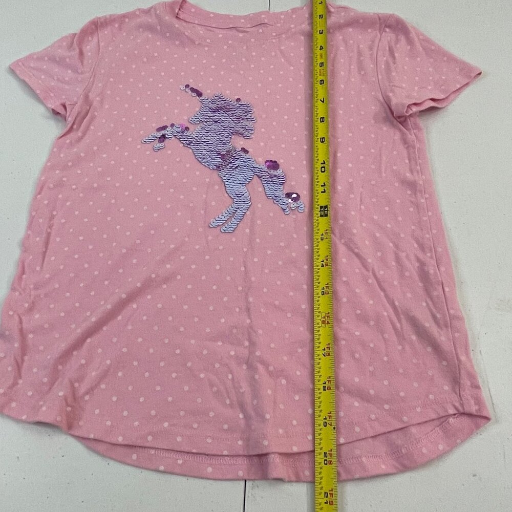 Wonder Nation Girls' Pink Polka Dot Unicorn Sequin Kids T-Shirt Size M (7-8) - Picture 7 of 8